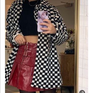 Checkered Faux Fur Coat Cruella de ville